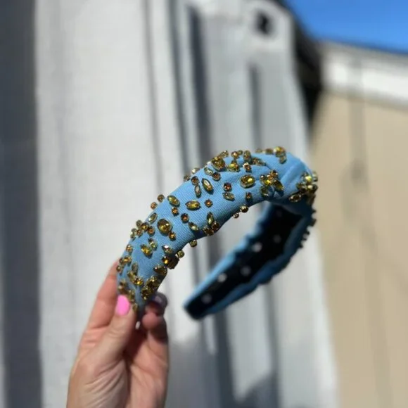 Lele Sadoughi Classic Knotted Blue Headband Amber & Gold Gems Lele Sadoughi Classic Knotted Blue Headband Amber & Gold Gems main image 2